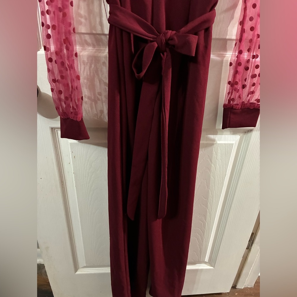 Women’s Medium Jumpsuit with Sheer Polka Dot Sleeves - Picture 7 of 9